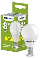 Лампа светодиодная G45 шар 8Вт 230В 3000К E14 GENERICA | код LL-G45-08-230-30-E14-G | IEK
